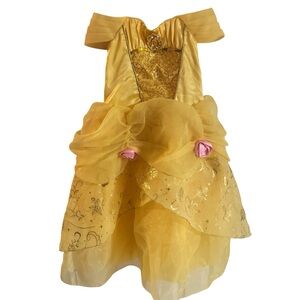Disney Beauty And The Beast Belle Costume Dress Sz 5/6 Satin Bodice Broach Roses